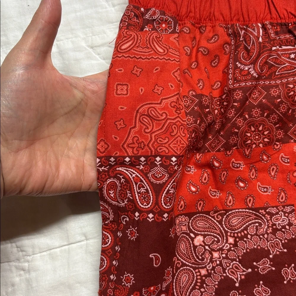 Zoe + Liv Red Paisley Patchwork‎ Lounge Shorts NWT Sm Boho Bandana Pajama Shorts